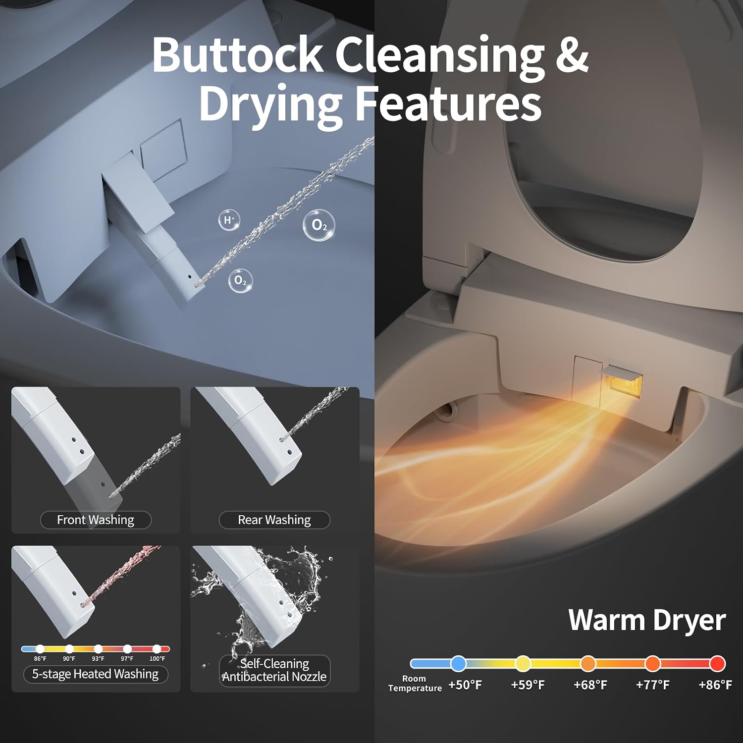SR SUN RISE One Piece Smart Toilet with Bidet Built-in All in One Intelligent Electric Toilet with Adjustable Heated Seat,Drying,Powerful/Water-saving Flush,Deodorisation&Sterilisation for Bathroom