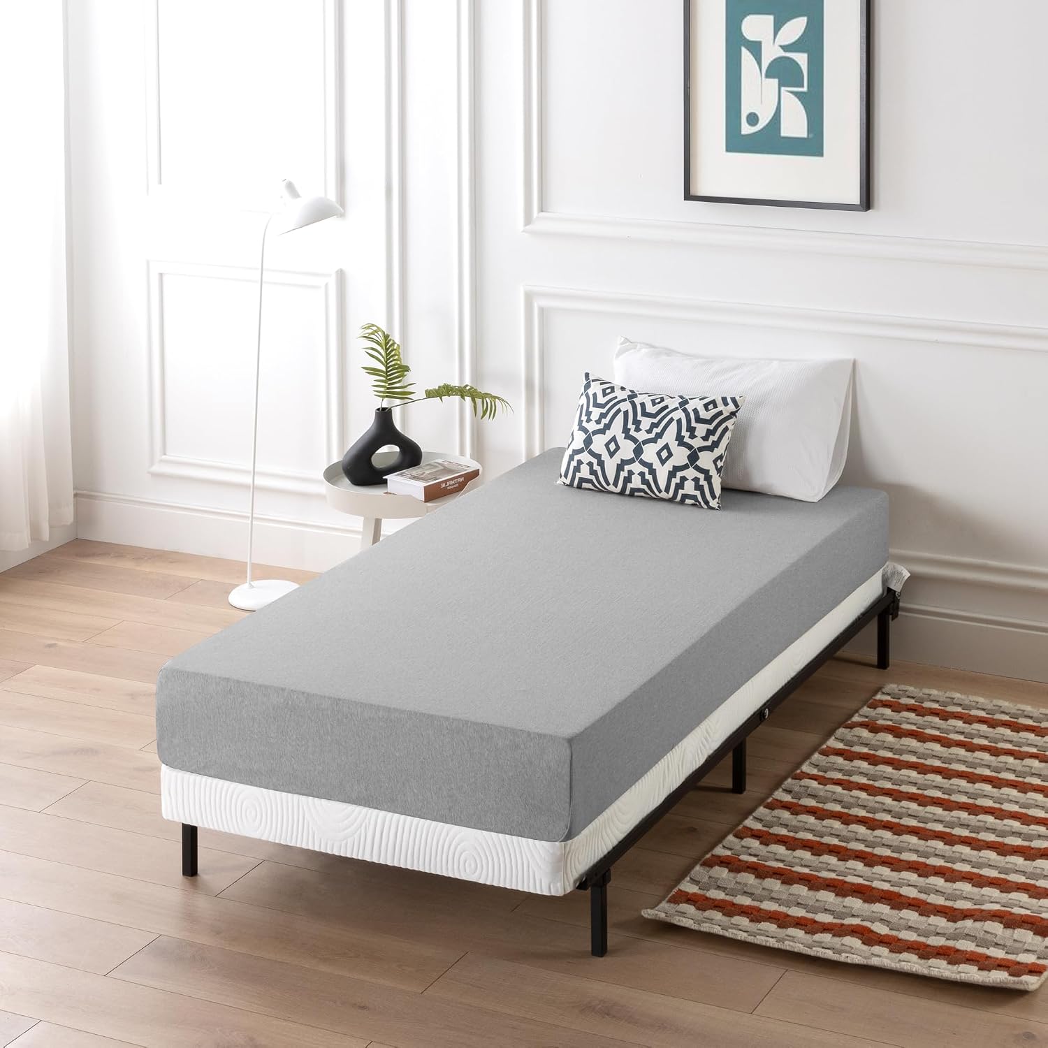 ZINUS No Assembly Metal Box Spring / 4 Inch Grey Mattress Foundation / Sturdy Metal Structure, Twin