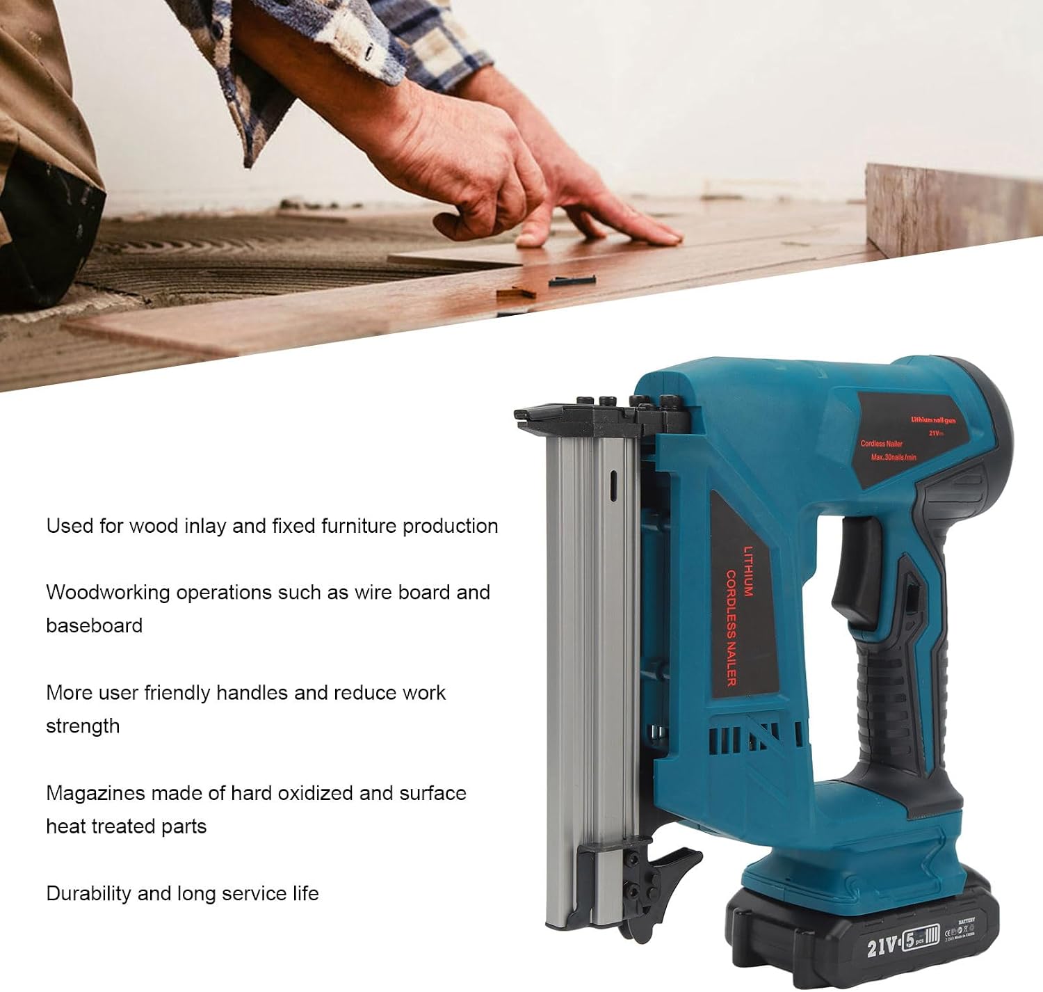 Cordless Brad Nailer Kit, Electric Nail Gun Binding Furniture Frame Woodworking Tools with Lithium Battery and Charger, Staple Gun for Upholstery, Home Improvement, Woodworking