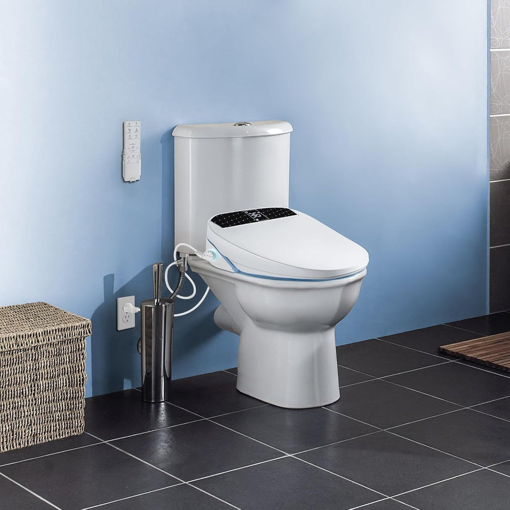 Combier CMA210DS-B Bidet Toilet Seat with Heated Seat, Turbo Wash, Warm Water & Air Dryer – Wireless Remote + Side Panel Control(Round)