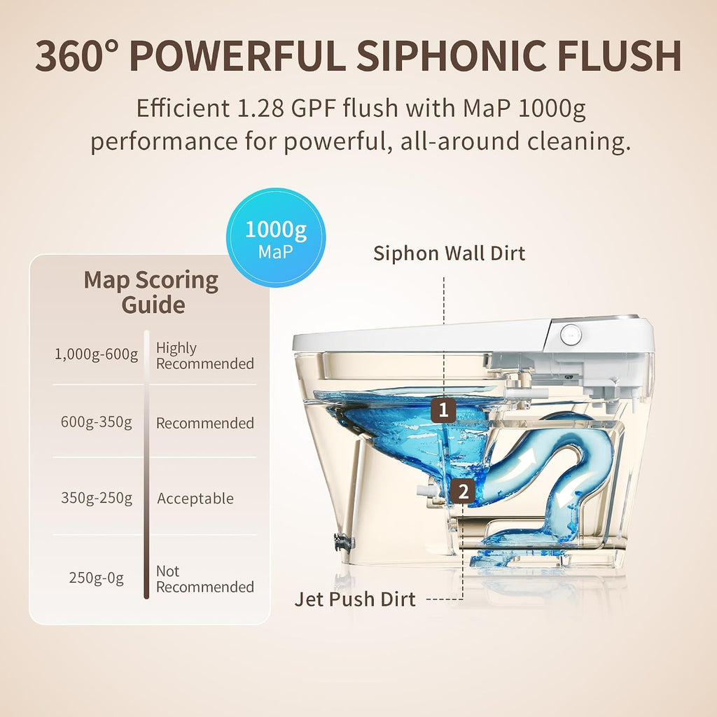 DeerValley Smart Toilet One Piece Tankless Toilet with Bidet Built in Smart Toilet with 1.28GPF Auto Flush Foot Kick Blackout Flush Warm Water and Air Dryer Heated Seat Remote Control - DV-1S0458