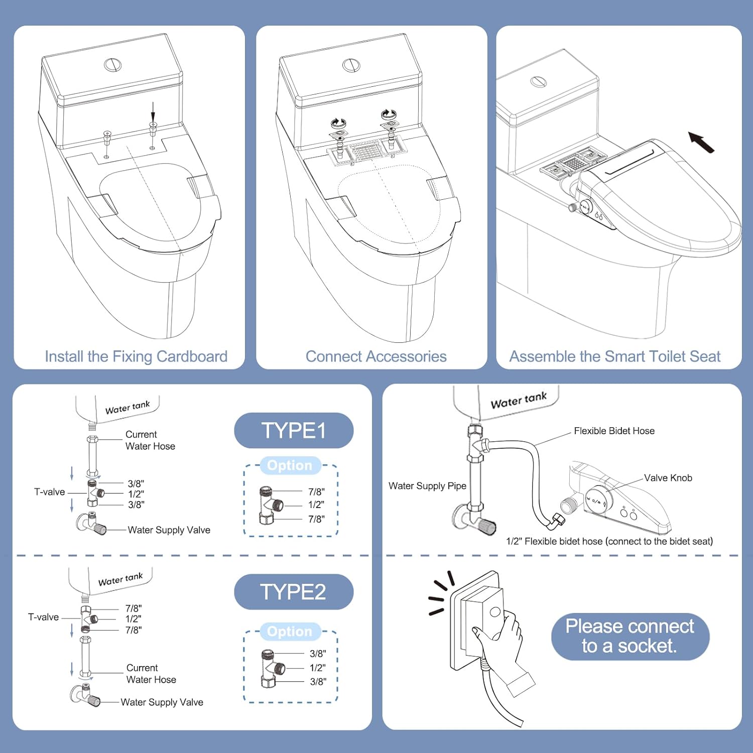 Bidet Toilet Seat Elongated, Smart Heated Bidet Toilet Seats with AUTO - Water & Dryer Slow Close Lid, Nozzle for 4 Cleaning Modes, Remote Control - Adjustable Water Pressure & Temp, LED Lighting