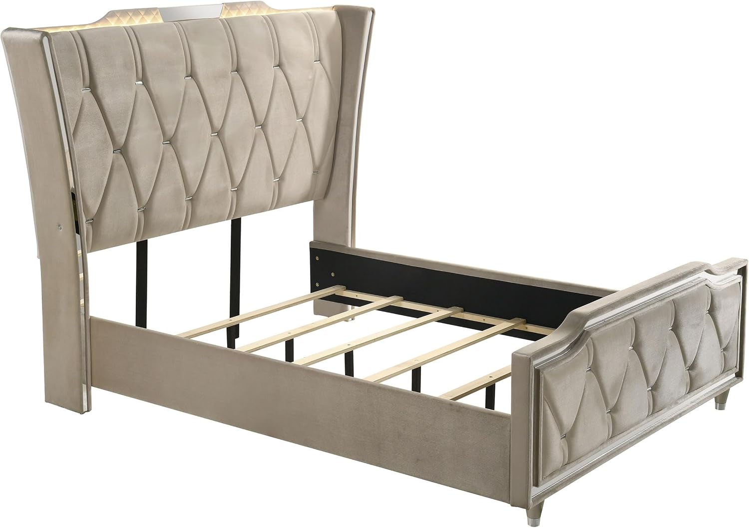 Coaster Home Furnishings - Lorient - Wood - 5-Piece Bedroom Set with Tufted LED Wingback Bed, USB Port, Traditional Style and Flame Visualizer - Bedroom - Queen Size - Ivory and Camel - 222661Q-S5B