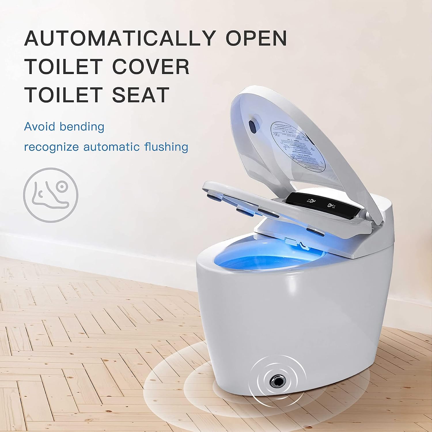 Smart Toilet, One Piece Bidet Toilet for Bathrooms, Toilets with Warm Water Sprayer & Dryer, Foot Sensor Operation, Heated Bidet Seat, Tankless Toilets with Fahrenheit LED Display