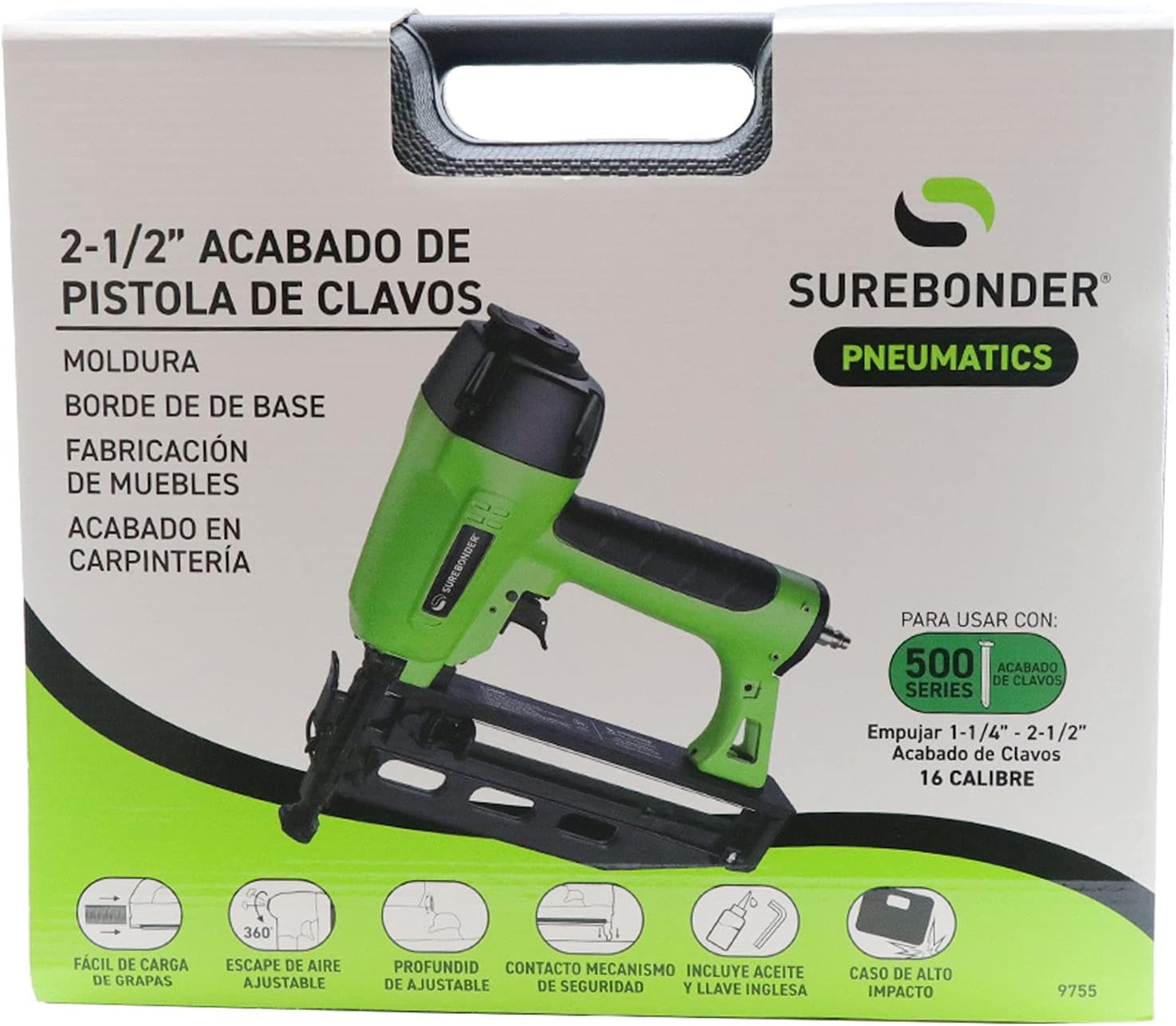 Pneumatic 16 Gauge 2-1/2-Inch Straight Finish Nail Gun with Carrying Case