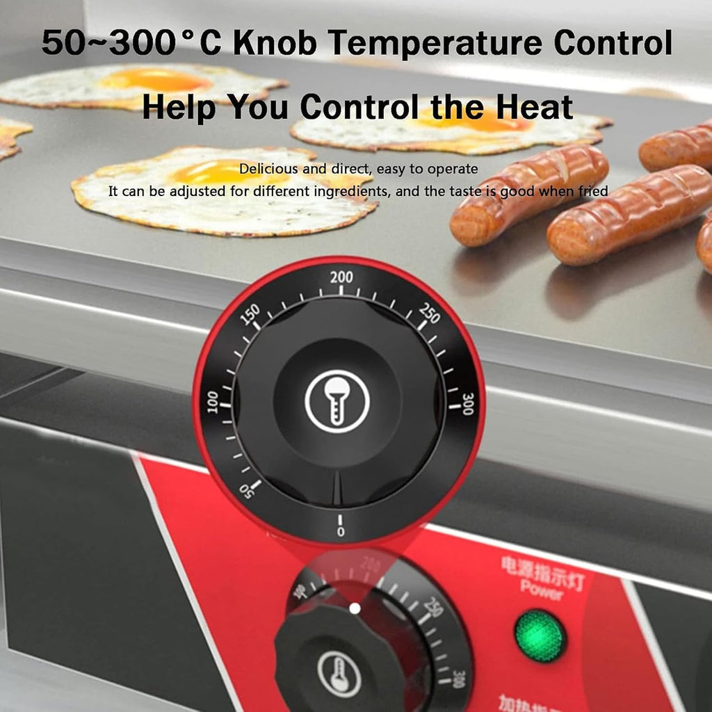Commercial Griddle, Electric Griddle, Cast Iron Griddle, Stainless Steel Frame, 122℉-572℉ Adjustable Temperature Control, Removable Oil Storage Box, Restaurant Teppanyaki Grill,4400w