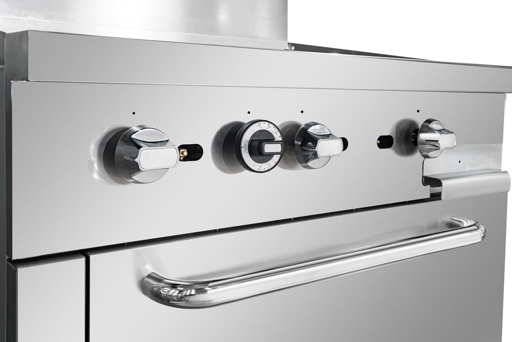 KoolMore 36 in. Commercial Natural Gas Oven with Full Griddle Top, Ceramic Coated Interior and Large Upper Shelf, 90000 BTU, CSA Listed in Stainless-Steel (KM-CRG36G-NG)