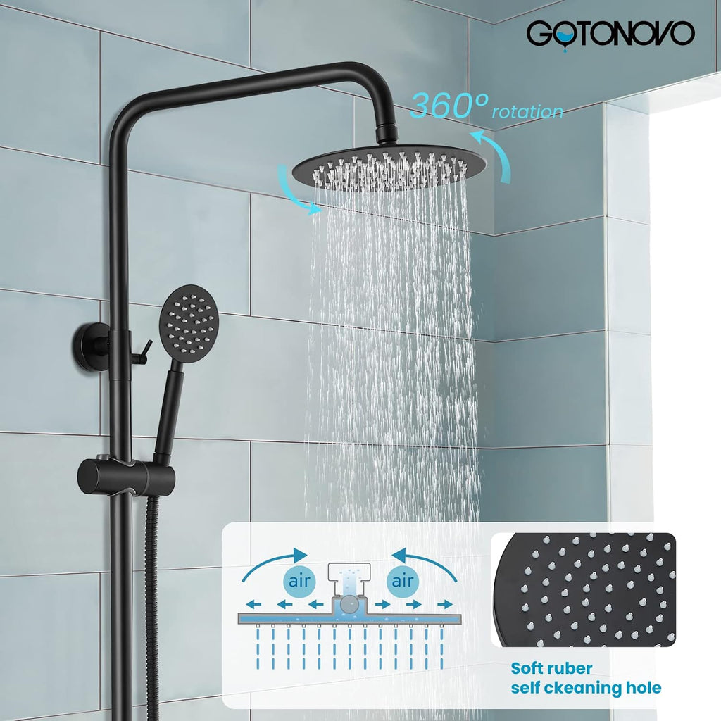 gotonovo Shower faucet Set Matte Black Triple Function with Adjustable Hand Sprayer and Tub Spout SUS 304 Stainless Steel 8 Inch Rainfall Shower Head Bathroom Shower Fixture Wall Mount Complete Set
