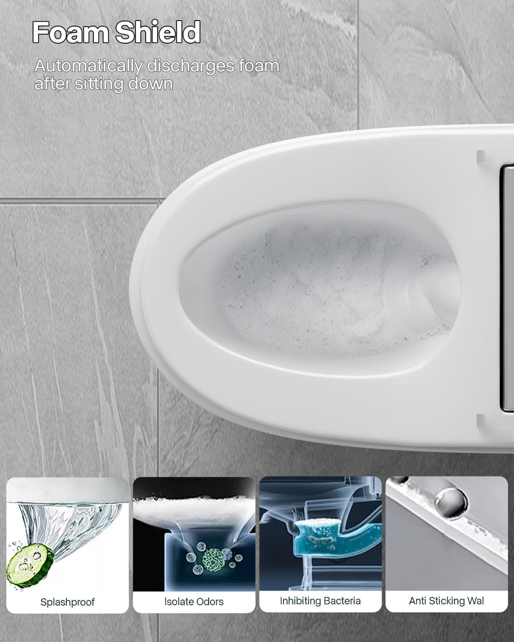 Smart Toilet with Bidet Built In, ADA Comfort Height, One Piece Elongated Toilet with Tank Built in, Pump, Auto Open Close Quiet Flush, Foam Shield, Voice Control Heated Seat,Instant Warm Water