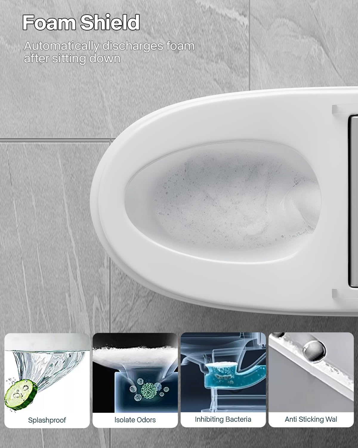 Smart Toilet with Bidet Built In, ADA Comfort Height, One Piece Elongated Toilet with Tank Built in, Pump, Auto Open Close Quiet Flush, Foam Shield, Voice Control Heated Seat,Instant Warm Water