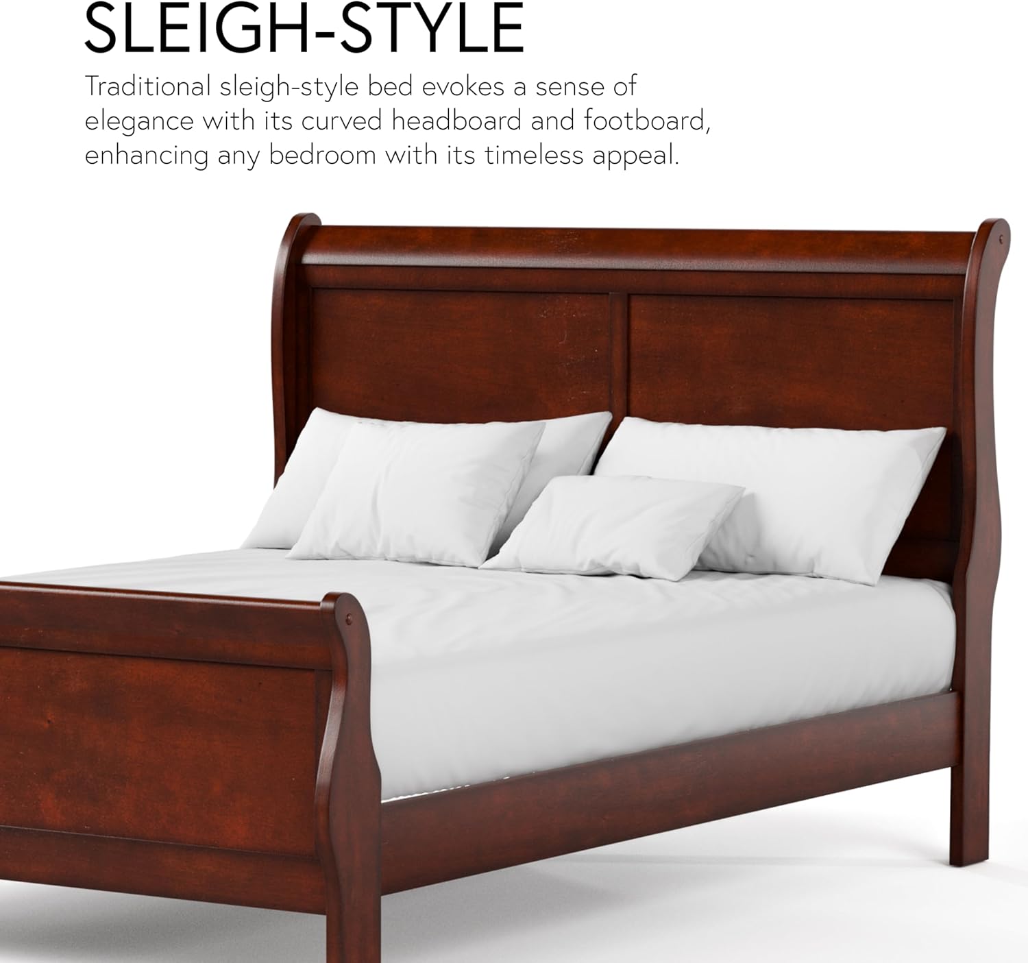 Furniture of America Arabella Traditional Wood King Bed Frame with Headboard and Footboard, Elegant Sleigh Design Bedframe for Bedroom, Guest Room, Easy Assembly, Box Spring Required, White