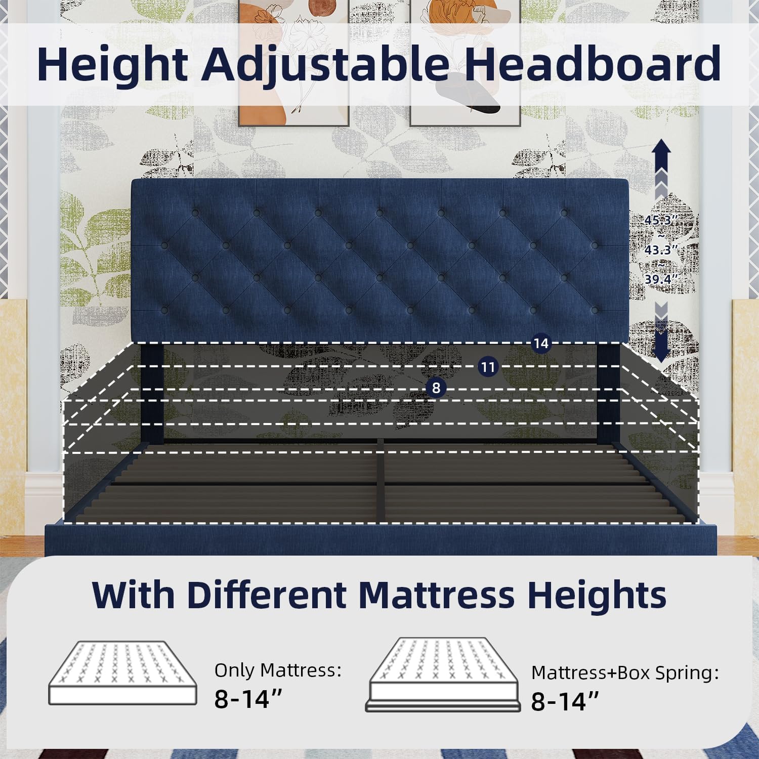 BarnFurin Full Size Bed Frame with Button Tufted Headboard, Upholstered Platform Bed with Wooden Slats Support, No Box Spring Needed, Easy Assembly, Navy Blue