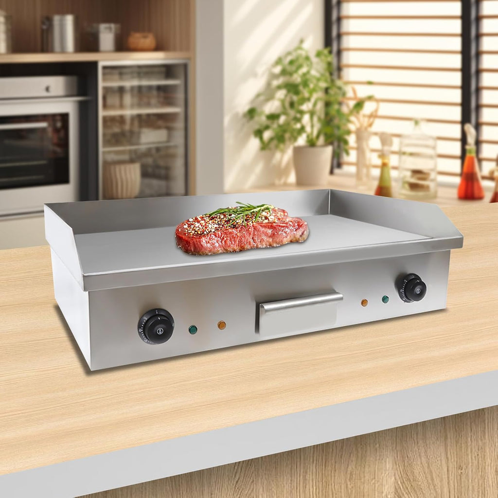 Commercial Electric Griddle, 3000w Stainless Steel Teppanyaki Grill Indoor Outdoor, Countertop Flat Top BBQ Plate with Thermostatic Control 50-300℃ for Restaurants Home