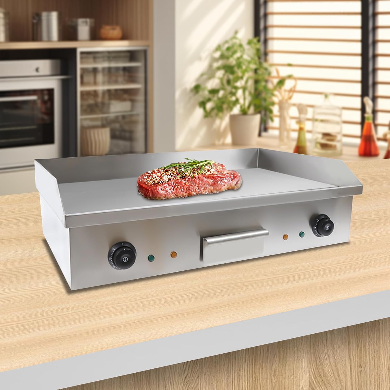 Commercial Electric Griddle, 3000w Stainless Steel Teppanyaki Grill Indoor Outdoor, Countertop Flat Top BBQ Plate with Thermostatic Control 50-300℃ for Restaurants Home