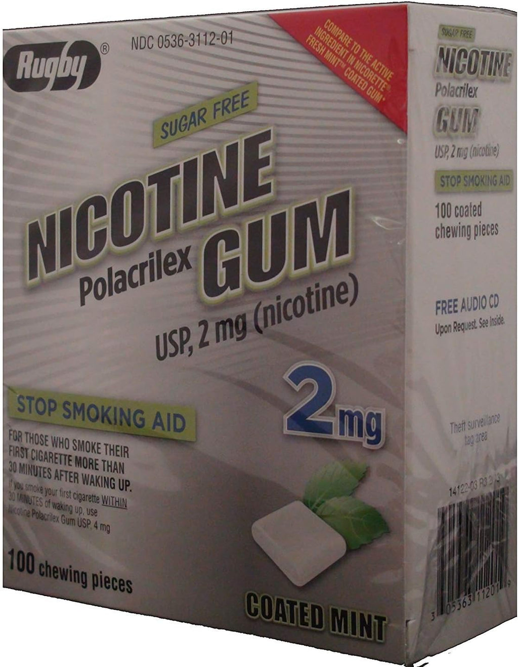Nicotine Gum 2mg Sugar Free Coated Mint Generic for Nicorette 100 Pieces per Box Pack of 4 Total 400 Pieces