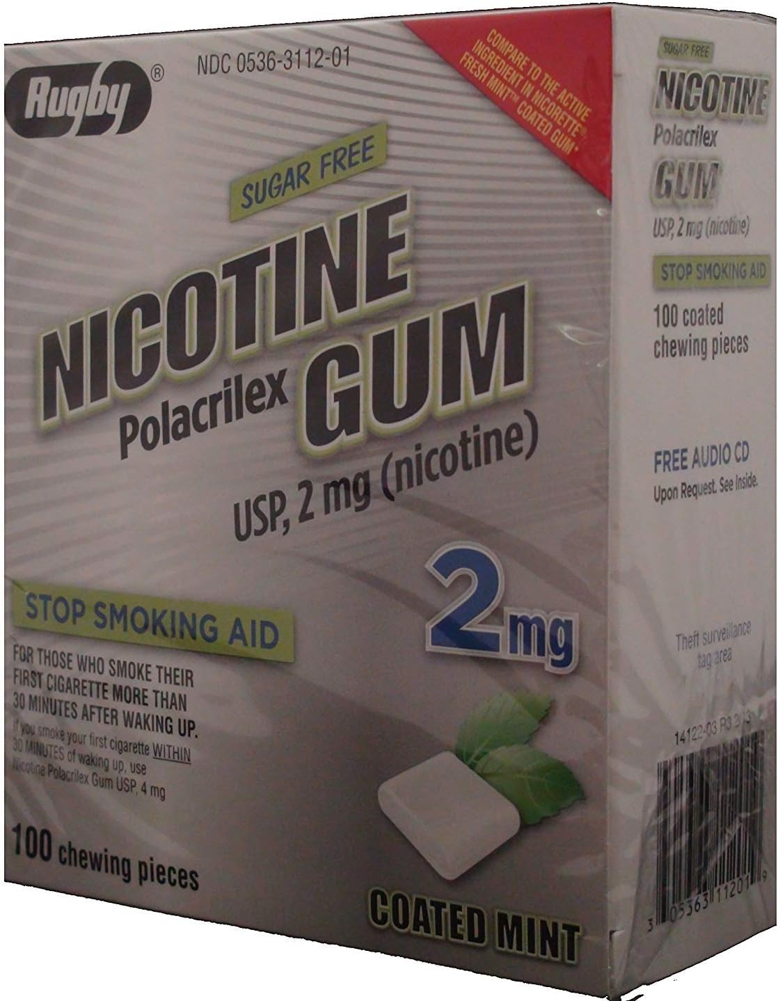 Nicotine Gum 2mg Sugar Free Coated Mint Generic for Nicorette 100 Pieces per Box Pack of 4 Total 400 Pieces