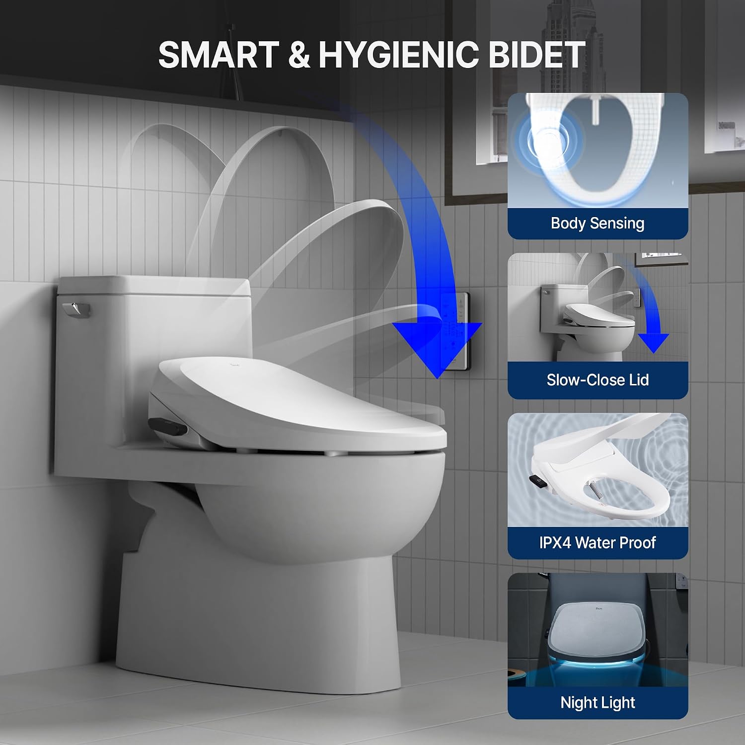 Inus R32 Electric Heated Bidet Toilet Seat Elongated, Warm Water, Smart Heated Water Luxury Bidet Toilet Seat with Remote Control, Night Light, Air Dryer, Tankless & Temperature Control, Easy Removal