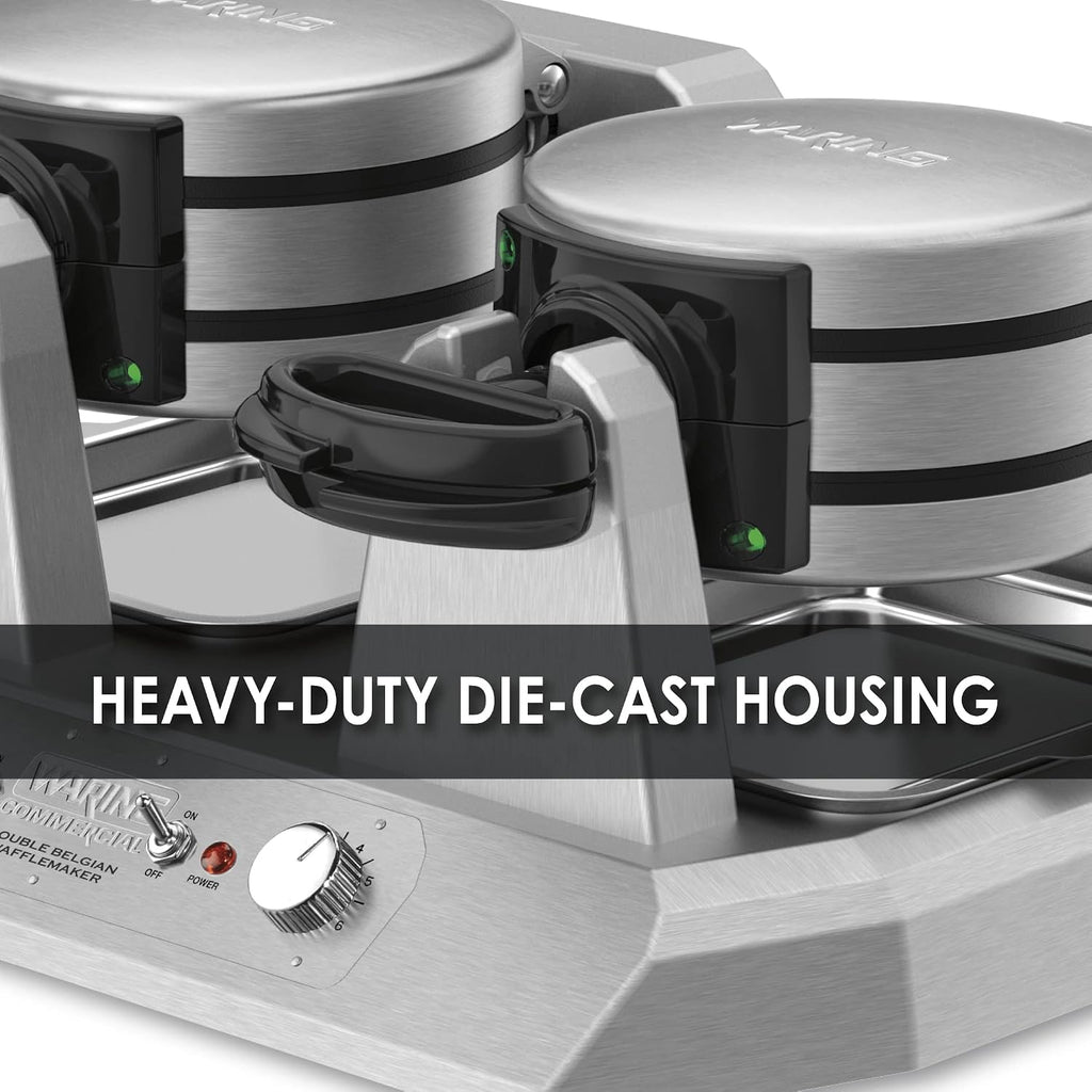 Waring Commercial Belgian Waffle Maker, 120 Waffles Per Hour, Side-by-Side Vertical Design, Rotary Feature for Even Baking, Triple-Coated Nonstick Plates, NSF Certified, WW300BX