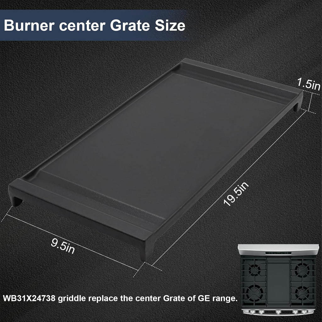 Criditpid WB31X27151 Side Grate & WB31X24738 Center Griddle Plate Kit Replacement Parts for GE Stoves, General Electric Gas Range Burner Grate for JGBS66REKSS JGB735SPSS JGBS86SPSS, 2+1 Pack.