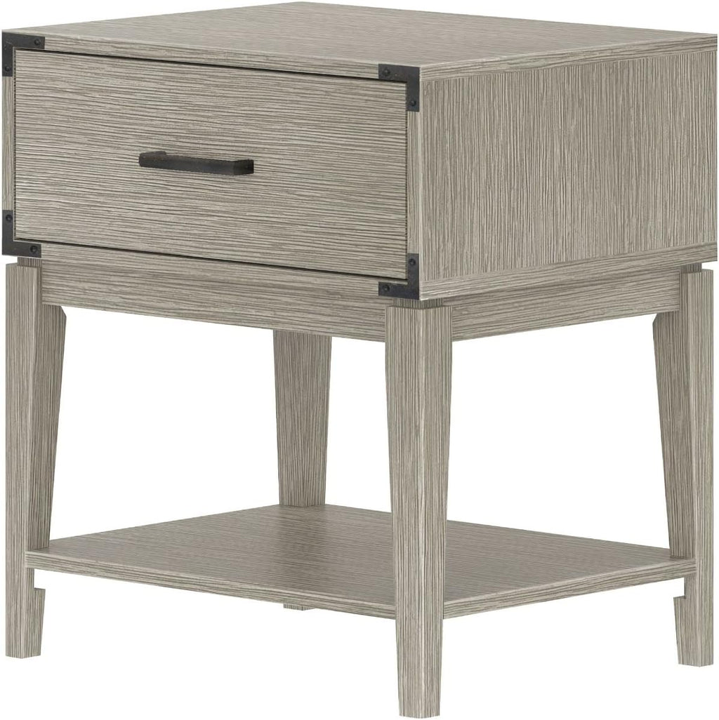 Plank+Beam Contempo Wood Nightstand with 1 Drawer, Wooden Side Table for Bedroom Storage, Bedside End Table, Seashell Wirebrush