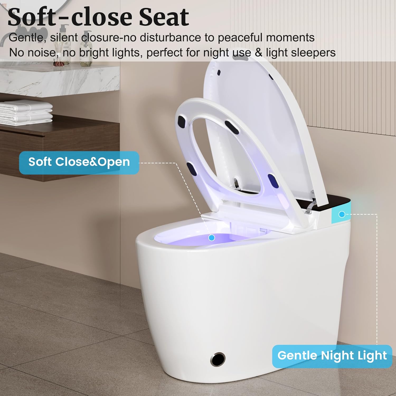 Smart Toilet with Elongated Heated Seat, Dual Auto Flush, Manual Soft-Close Seat & Lid, Night Light, Tankless Electric Toilets for Bathroom with Siphon Dual Flush 0.8/1 GPF, MAP 1000g