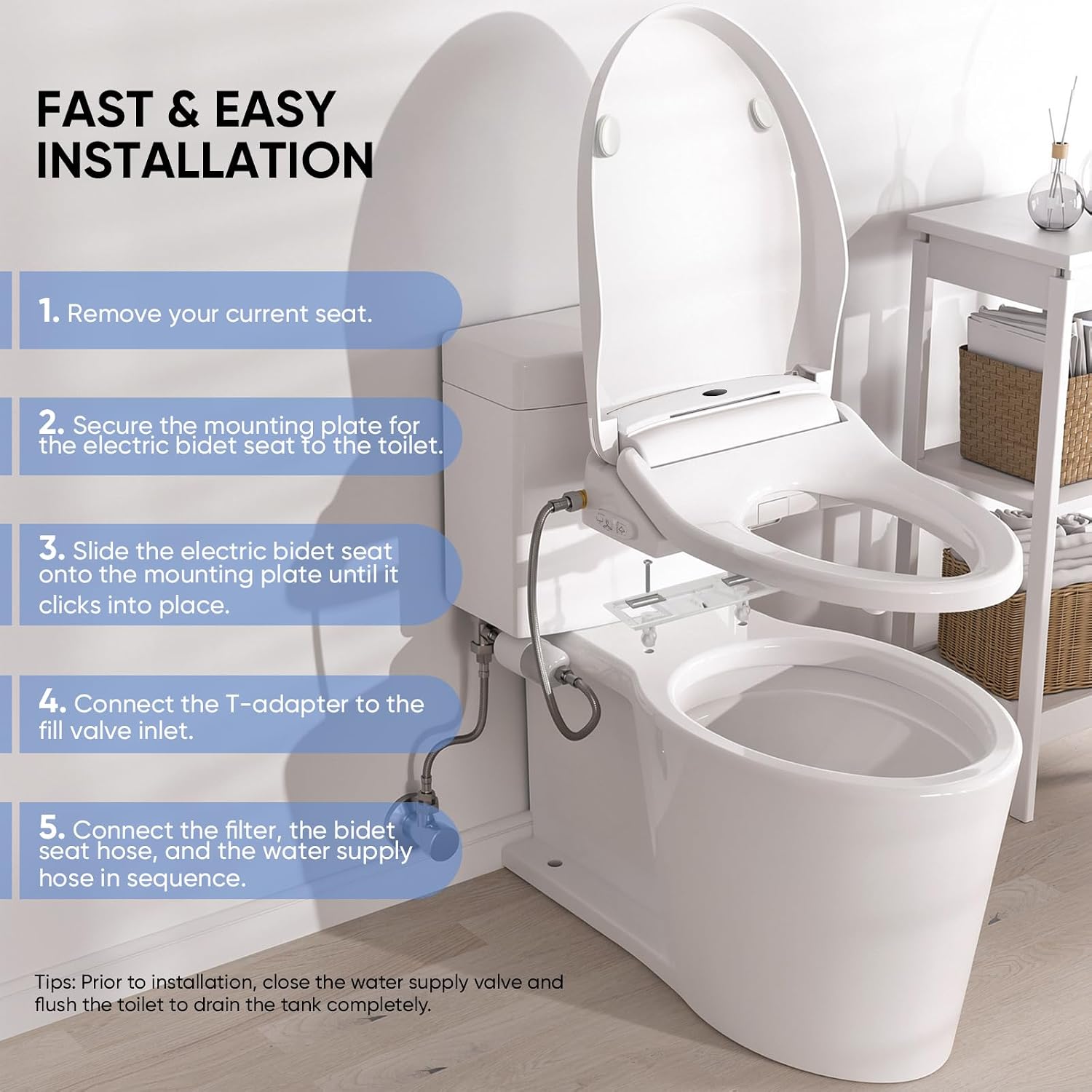 LEIVI Electric Bidet Toilet Seat with Wireless Remote and Side Panel, Multiple Spray Modes, Adjustable Heated Seat, Warm Water and Air Dryer, Auto LED Nightlight, Elongated
