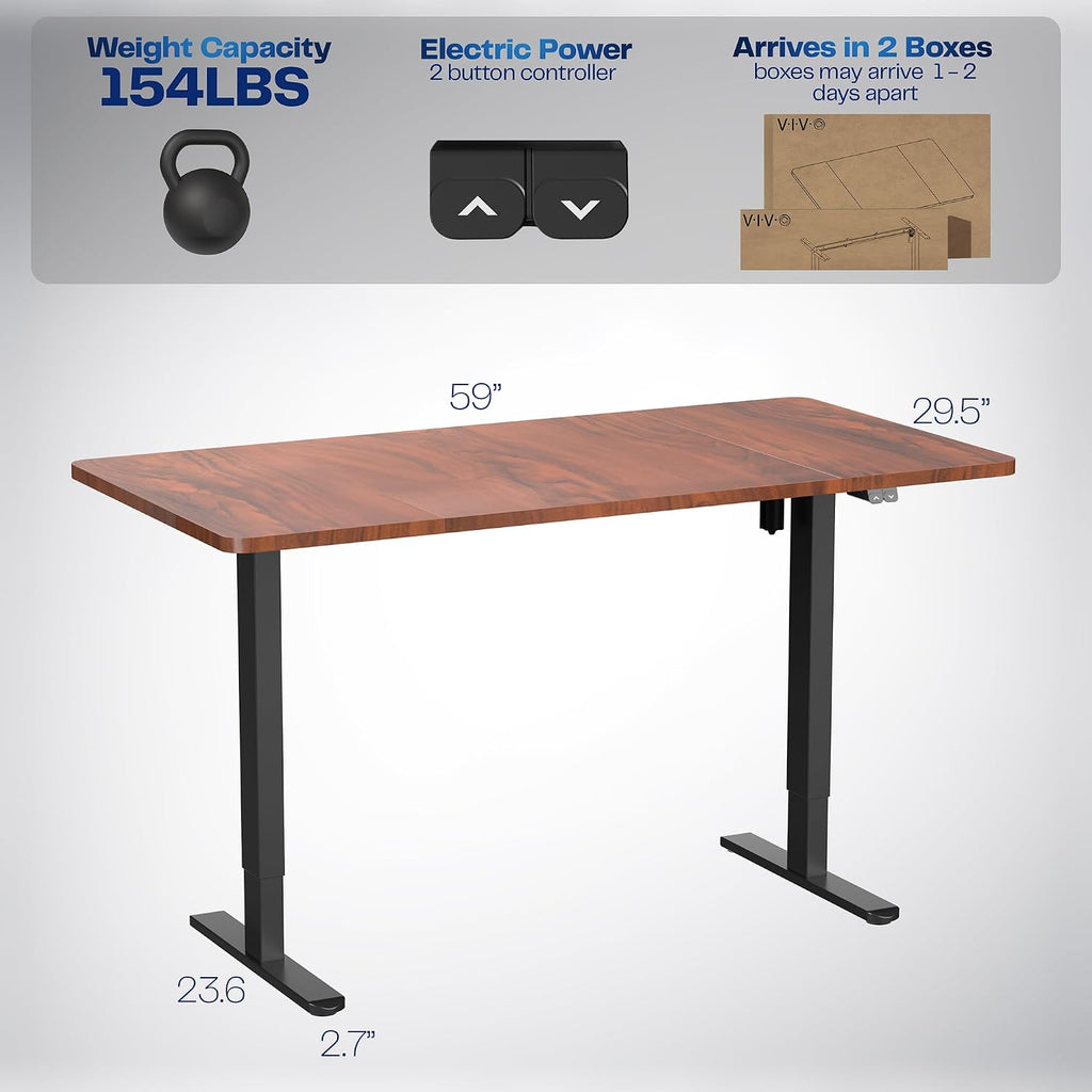 VIVO Electric 60 x 30 inch Stand Up Desk, Height Adjustable, Dark Walnut Top Black Frame, Home and Office Furniture Sets, DESK-KIT-0B6D