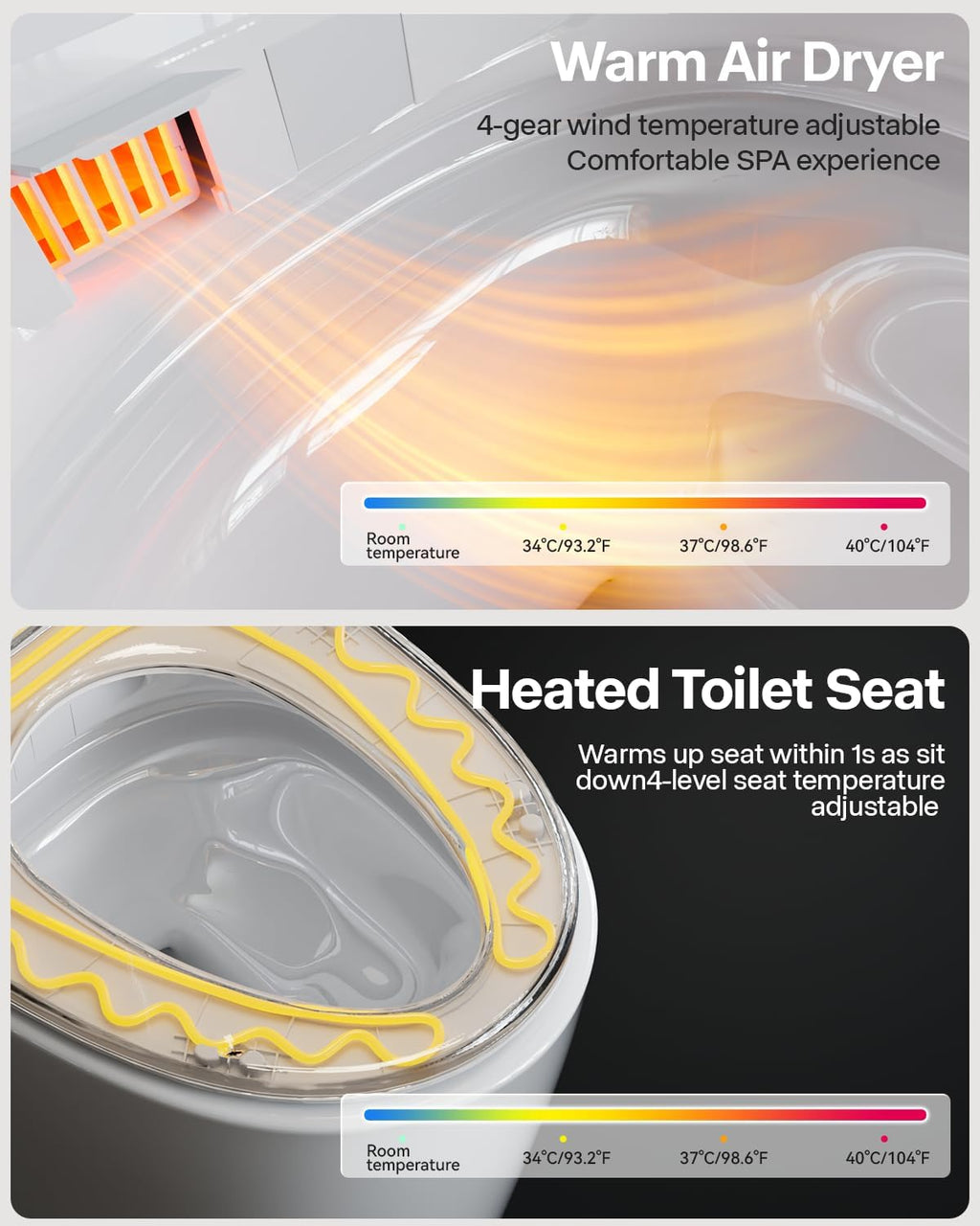 Smart Toilet with Bidet Built In, ADA Comfort Height, One Piece Elongated Toilet with Tank Built in, Pump, Auto Open Close Quiet Flush, Foam Shield, Voice Control Heated Seat,Instant Warm Water