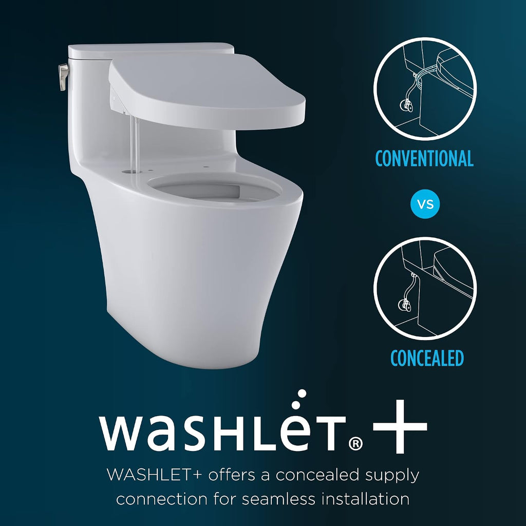 TOTO® Drake® WASHLET®+ Two-Piece Elongated 1.28 GPF Universal Height TORNADO FLUSH® Toilet and S7A Contemporary Bidet Seat with Auto Flush, 10 Inch Rough-In, Cotton White - MW7764736CEFGA.10#01
