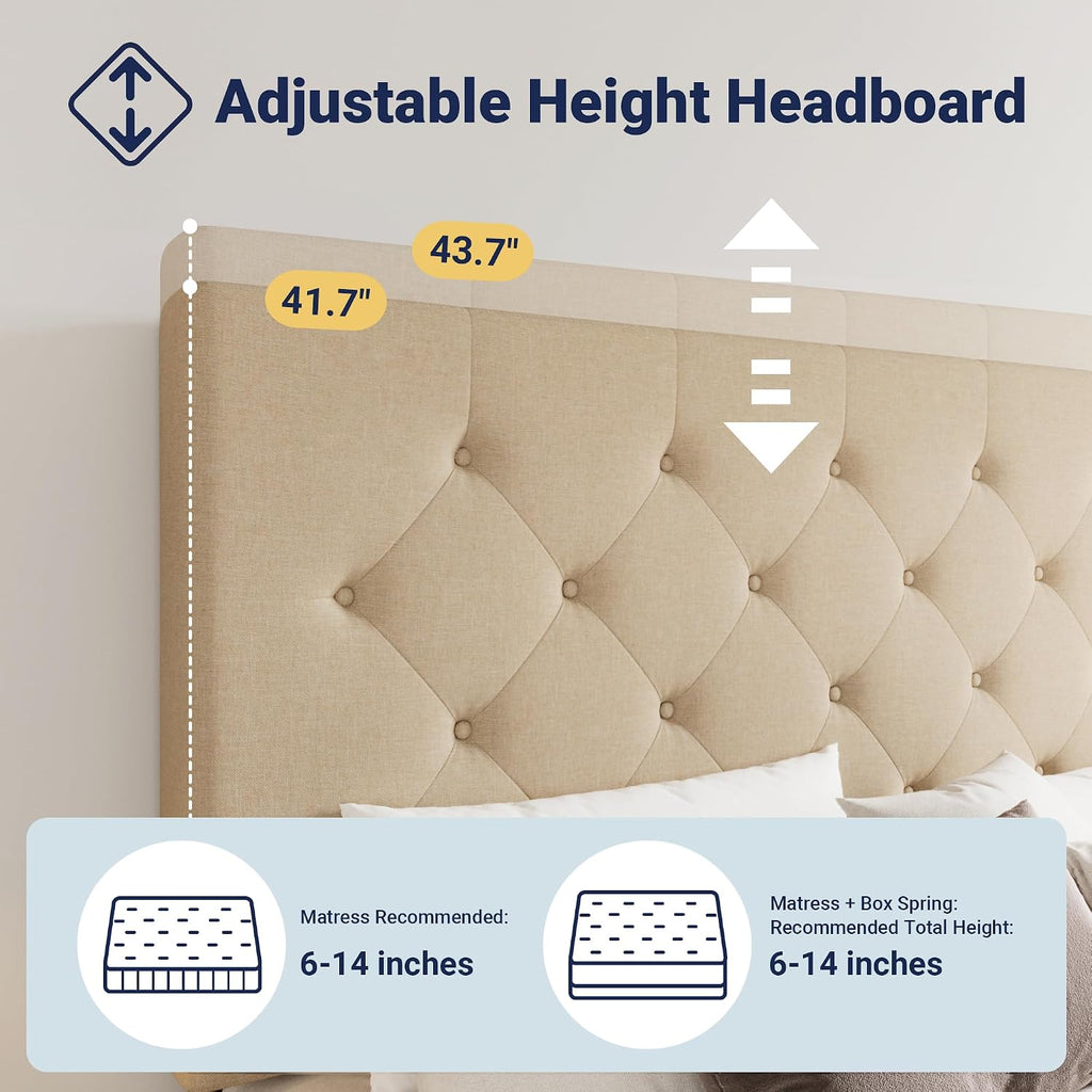 Allewie Upholstered Full Size Platform Bed Frame with 4 Storage Drawers and Headboard, Diamond Stitched Button Tufted, Mattress Foundation with Wooden Slats Support, No Box Spring Needed, Beige