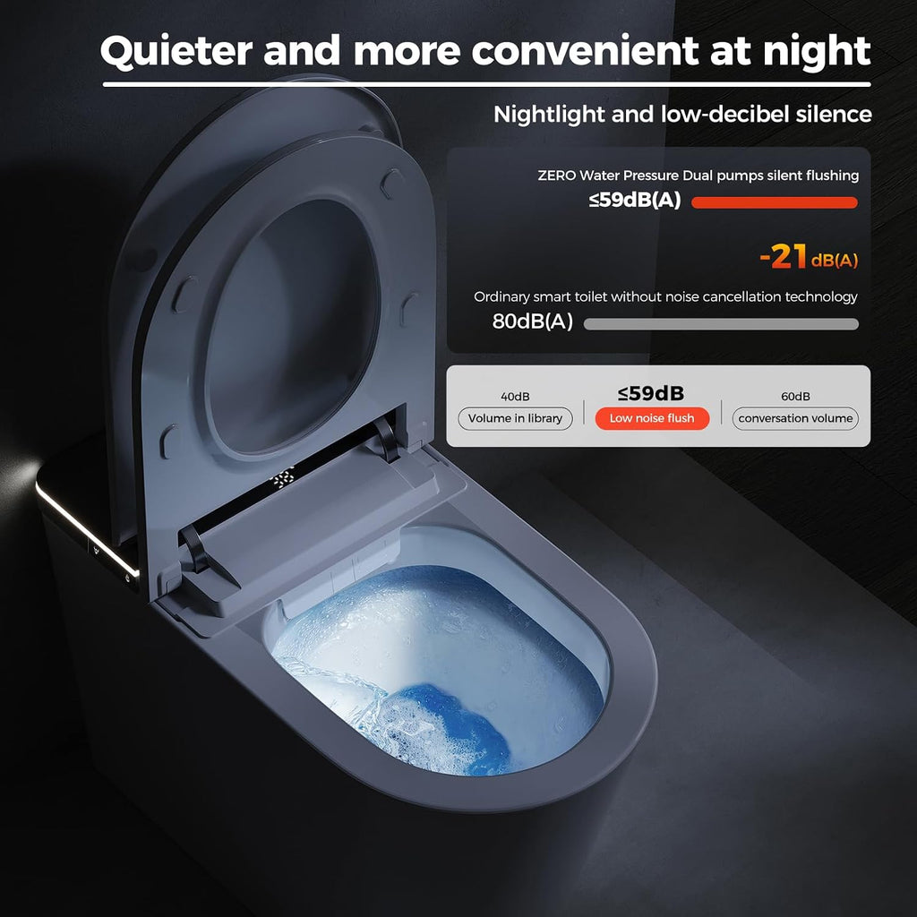 Smart Toilet with Bidet Bulit in, Auto Open/Close Lid, Heated Seat, Dryer, Night Light, Dual Auto Flush, Foot Sensor, Modern Elongated One-Piece Toilet for Bathrooms