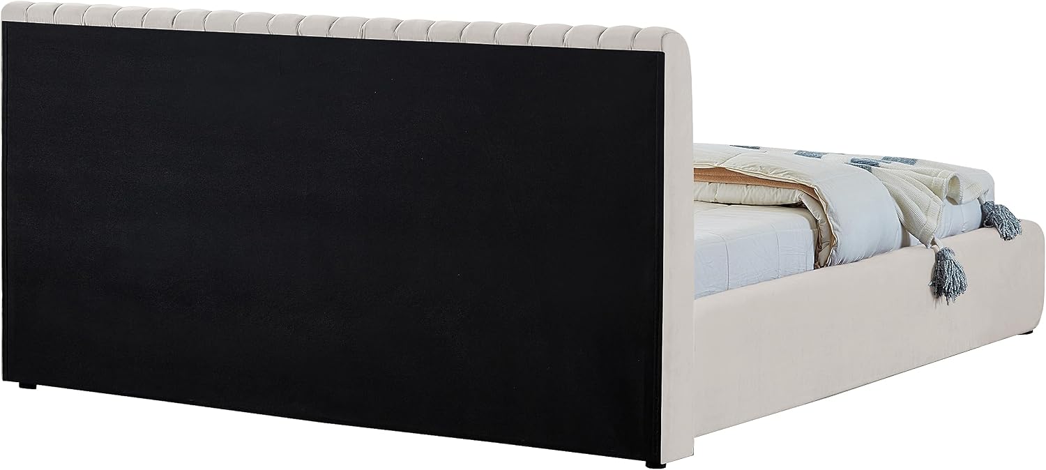 Meridian Furniture NicoCream-K Nico Collection Modern | Contemporary Velvet Upholstered King Bed with Rich Cream Velvet and Deep Channel Tufting, 89' W x 91' D x 38' H, Cream, King