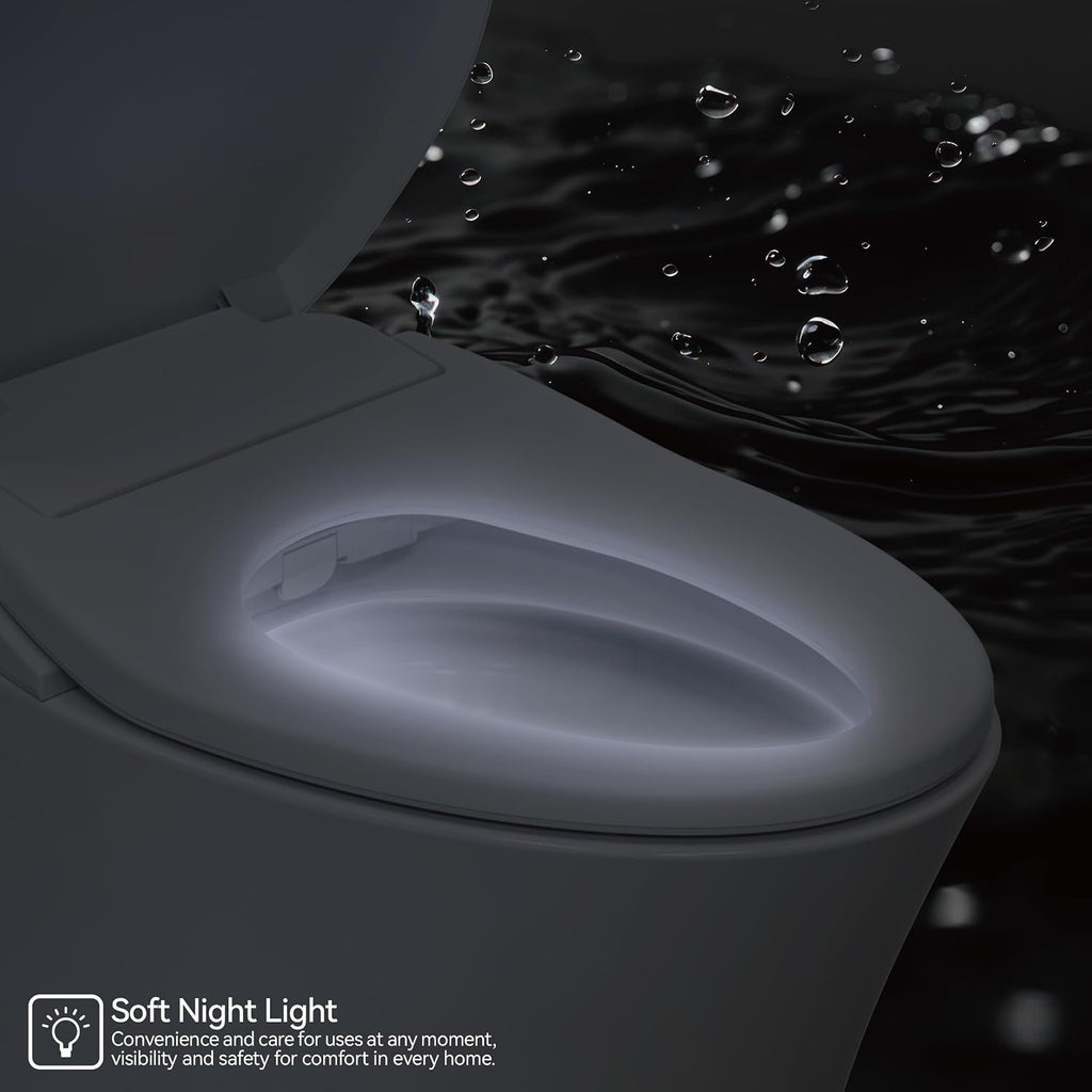 Smart Bidet Toilet Seat with Heated Seat, Warm Water Wash, Air Dryer, Adjustable Nozzle, Remote Control and Night Light