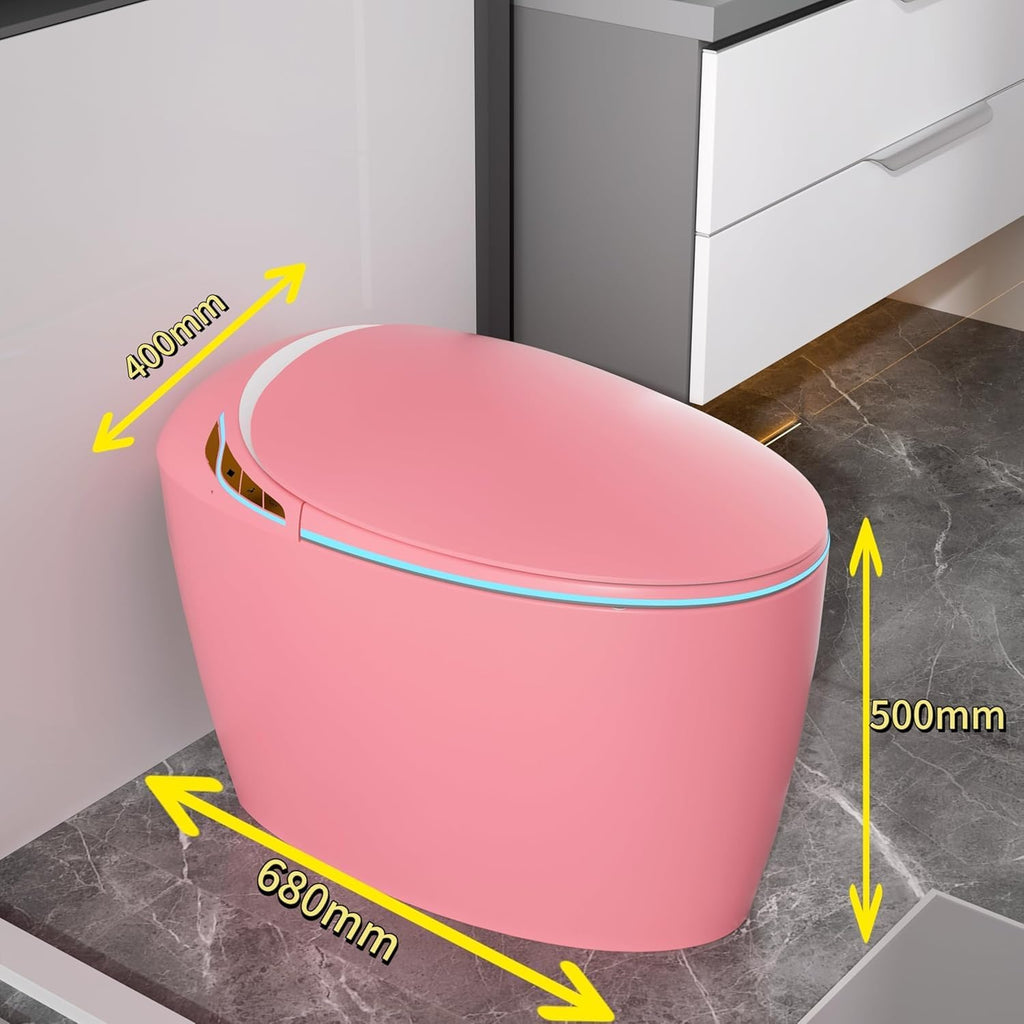 Tankless Smart Toilet with Bidet Built In, Heated Seat, Warm Water and Dry Night Light, Auto Flush, Auto Open & Close Lid, ADA Comfort Height,Egg Design Pink