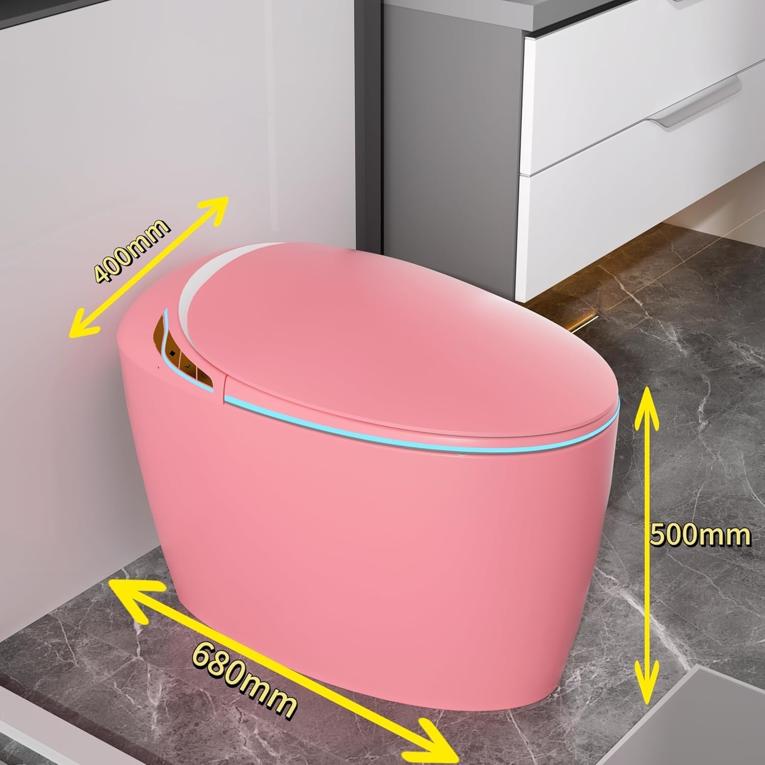 Tankless Smart Toilet with Bidet Built In, Heated Seat, Warm Water and Dry Night Light, Auto Flush, Auto Open & Close Lid, ADA Comfort Height,Egg Design Pink