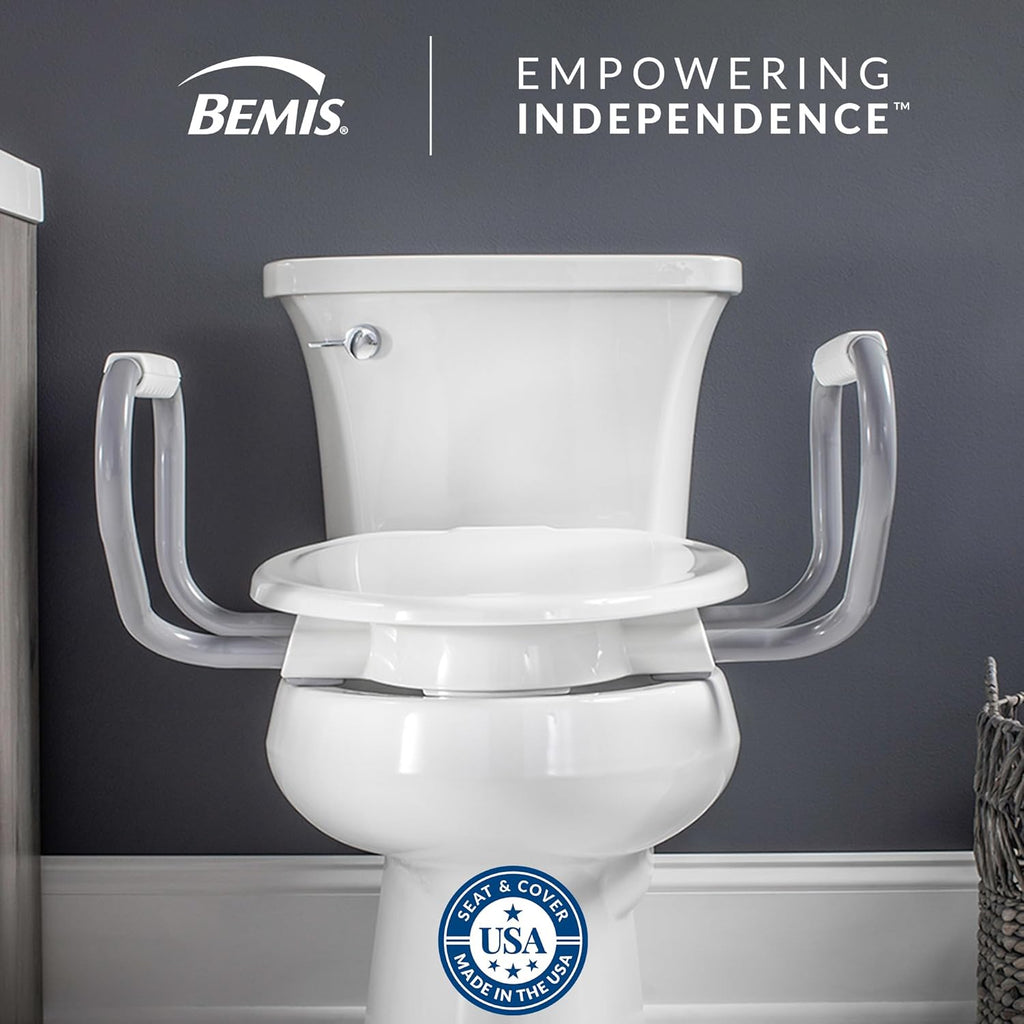 Bemis Assurance 3' Raised Toilet Seat with Handles, Therapist Preferred for Safety, Secure Hinges, Clean Shield Guard, Elongated, White