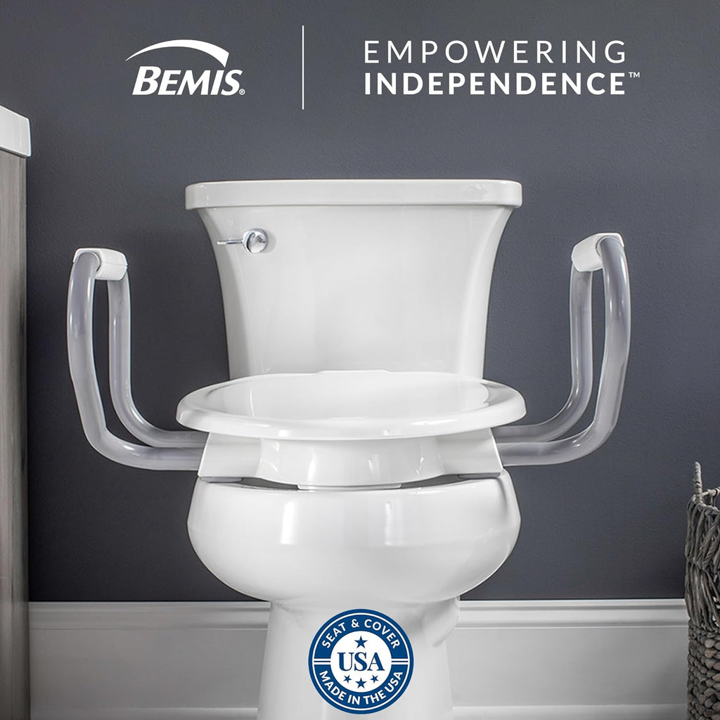 Bemis Assurance 3' Raised Toilet Seat with Handles, Therapist Preferred for Safety, Secure Hinges, Clean Shield Guard, Round, White