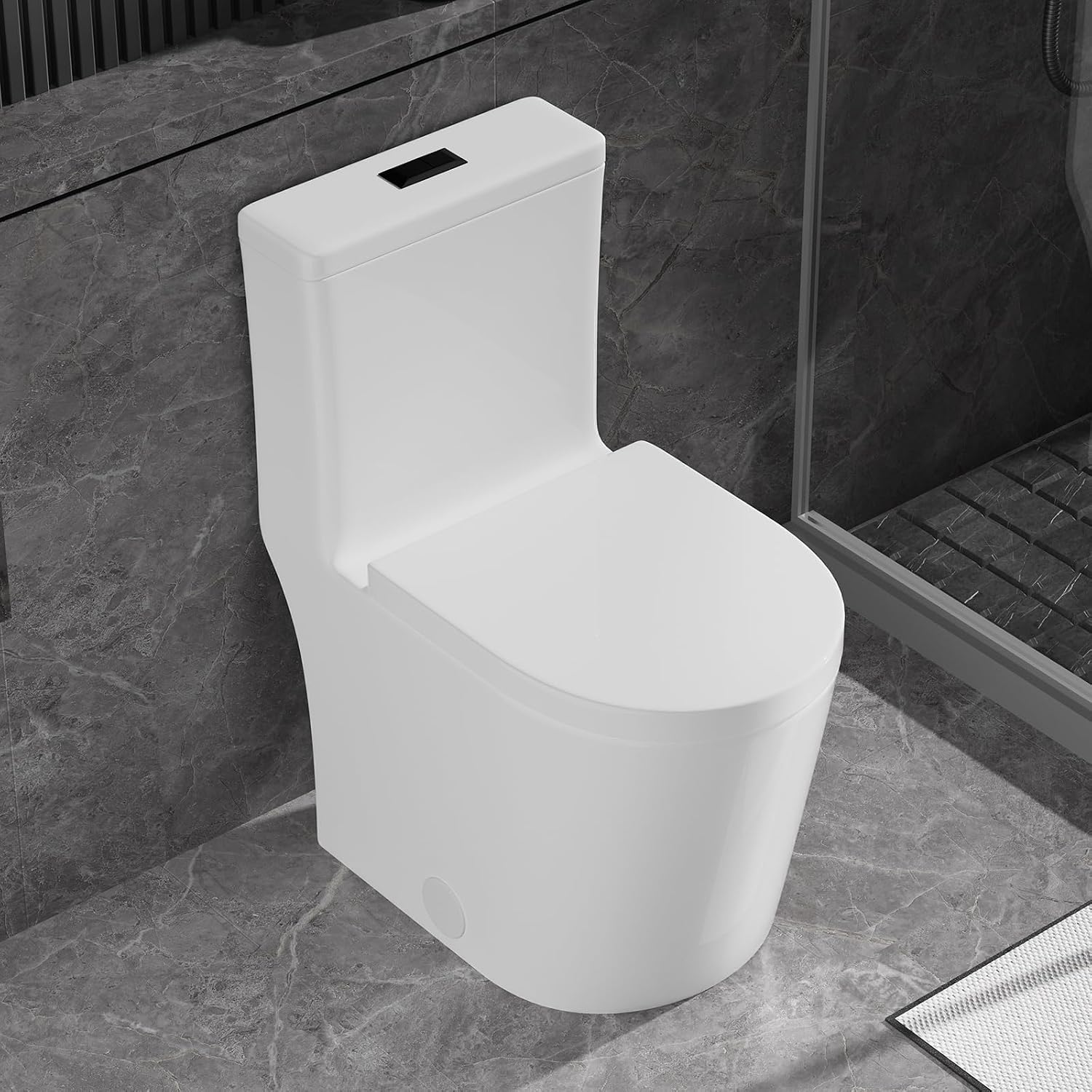 WinZo Small Toilet One Piece Deisgn With Black Push Button Dual Flush,23 inch Length for Tiny Bathroom,White with Black Button