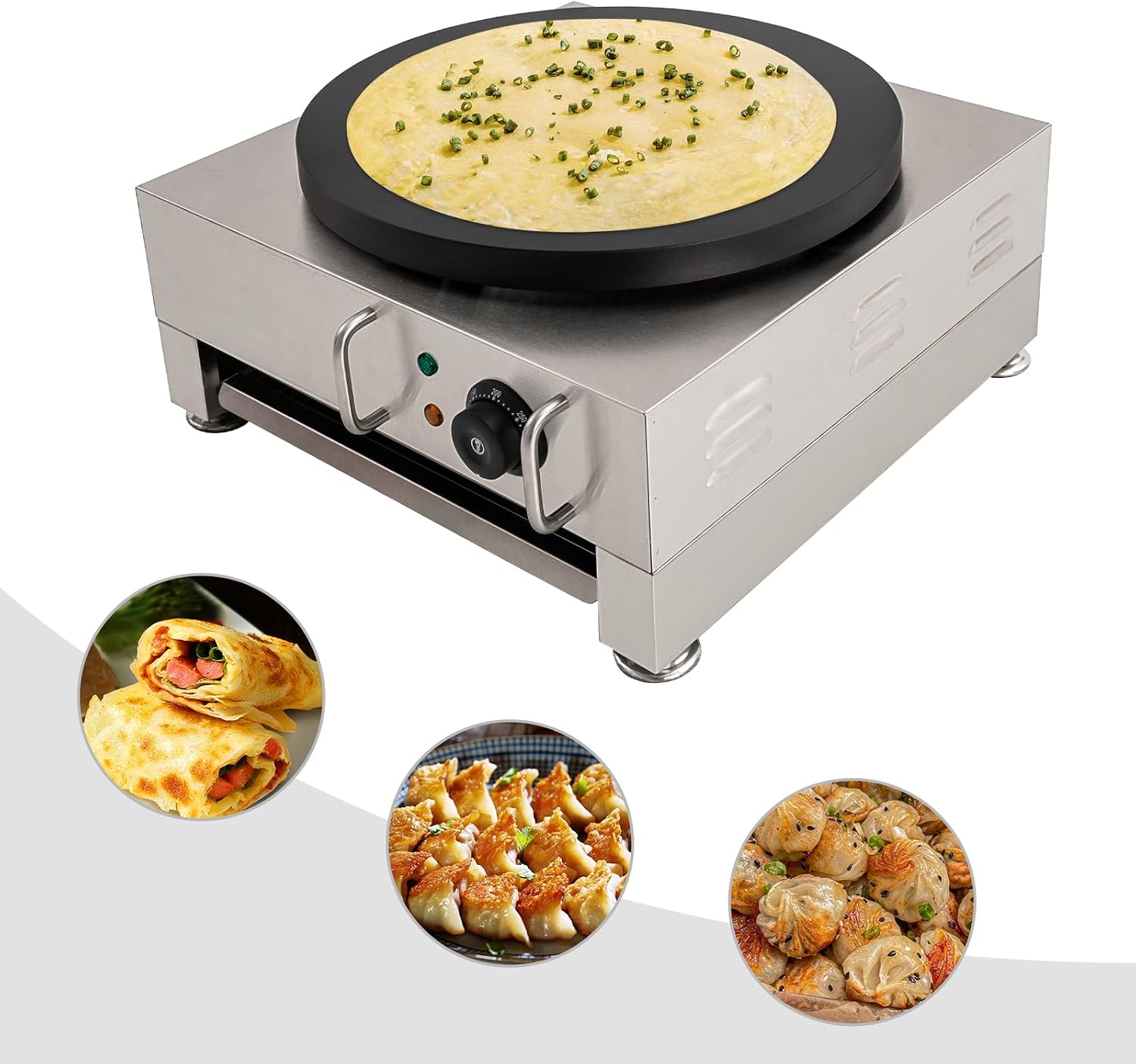 Electric Crepe Maker,16 Inch Large Pancake Machine Crepes Griddle With Wooden Spreader,2200W Stainless Steel Crepe Maker for Kitchens,Restaurants