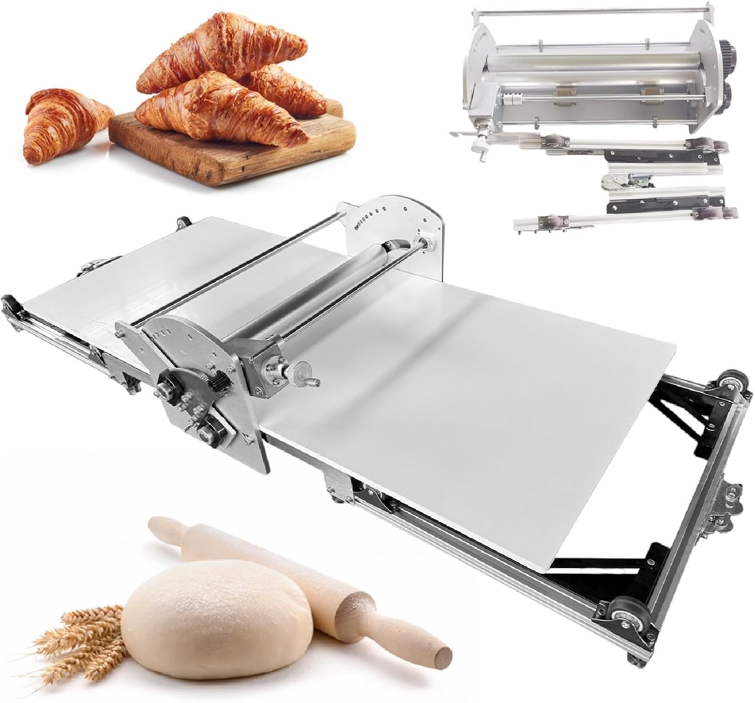 Stainless Steel Dough Roller Machine Electric Dough Sheeter,With Adjustable Thicknesses,(1 Scrolling Panel) For Making Bakery Puff Pastry Pizza-Electric Folding Kitchens Machine,Cleans In A Flash