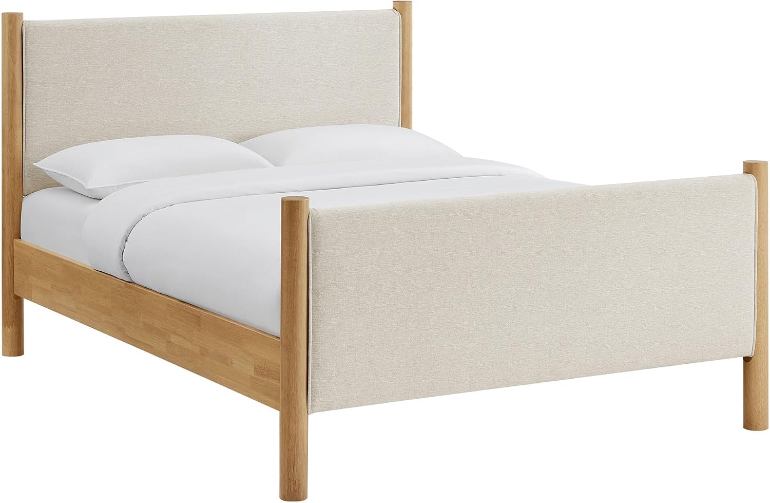 Modway Maven King Size Bed Frame in Ivory Oak with Upholstered Fabric Headboard and Footboard – Wood King Platform Bed Frame – No Box Spring Needed