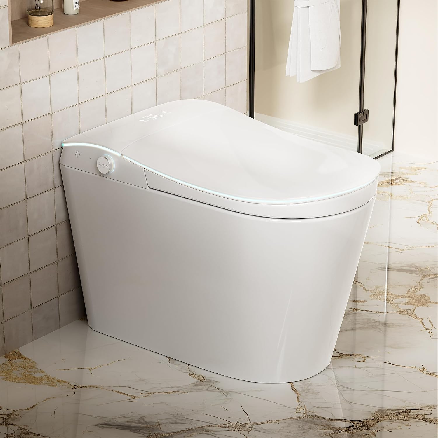 WinZo mart toilet with bidet built in, Heated Seat,Female Cleaning, Warm Water & Dry Function, Modern Tankless Toilets, ADA Comfort Height Toilet, LED Display, Foot Sensor, 1.28GPF, 1000g MAP Flush