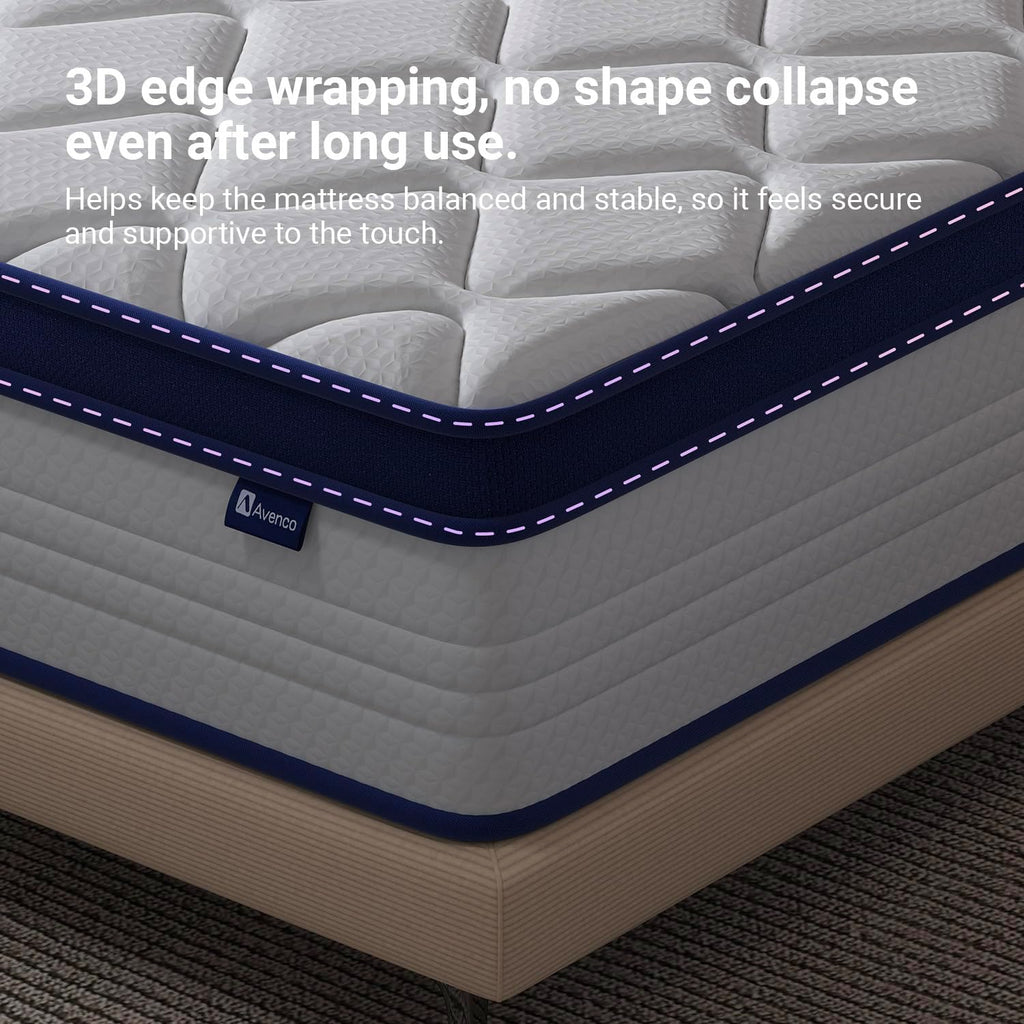 Avenco 10 Inch King Size Mattress for Deep Sleep, King Mattresses with Smart Coil Spring Technology for Pressure Relief, Breathable Cover Motion Isolation CertiPUR-US Certified Bed Mattress in a Box