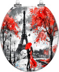 Round Toilet Seat Oil Paris european city landscape France tower Black white red Modern Resin Toilet Seat Quietly Close Quick Release Hinges Decorative Toilet Seat with Cover Easy to Install