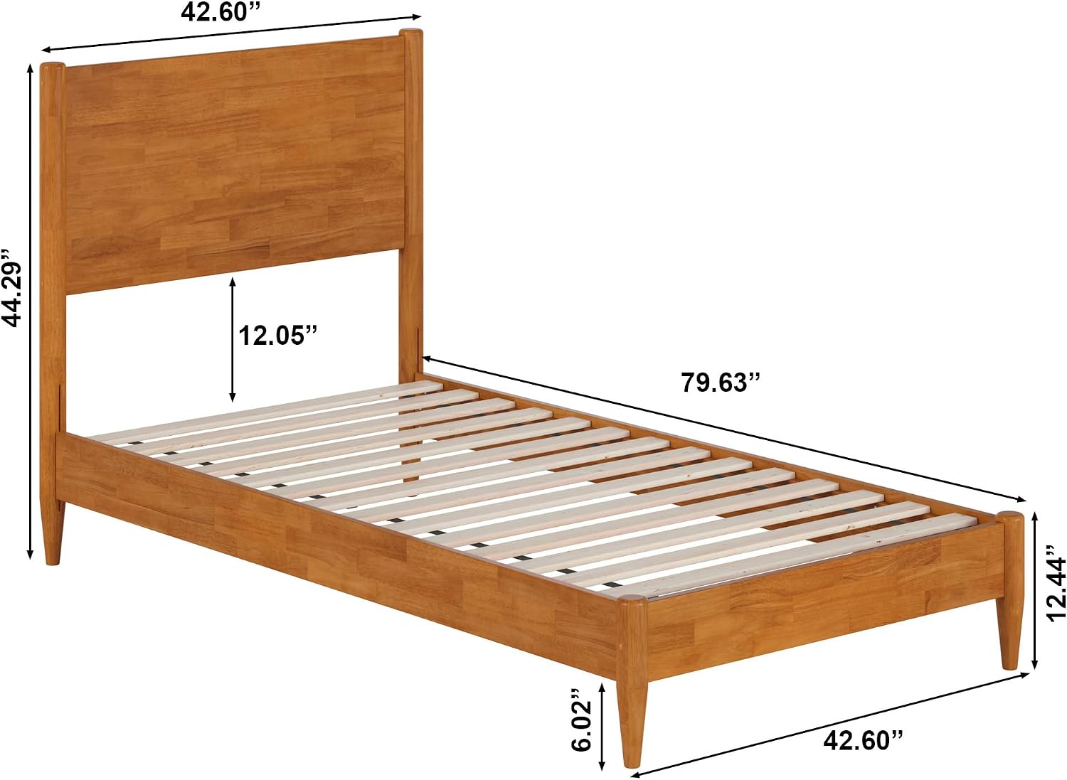 AFI, Pasadena Twin Solid Wood Low Profile Platform Bed, Light Toffee