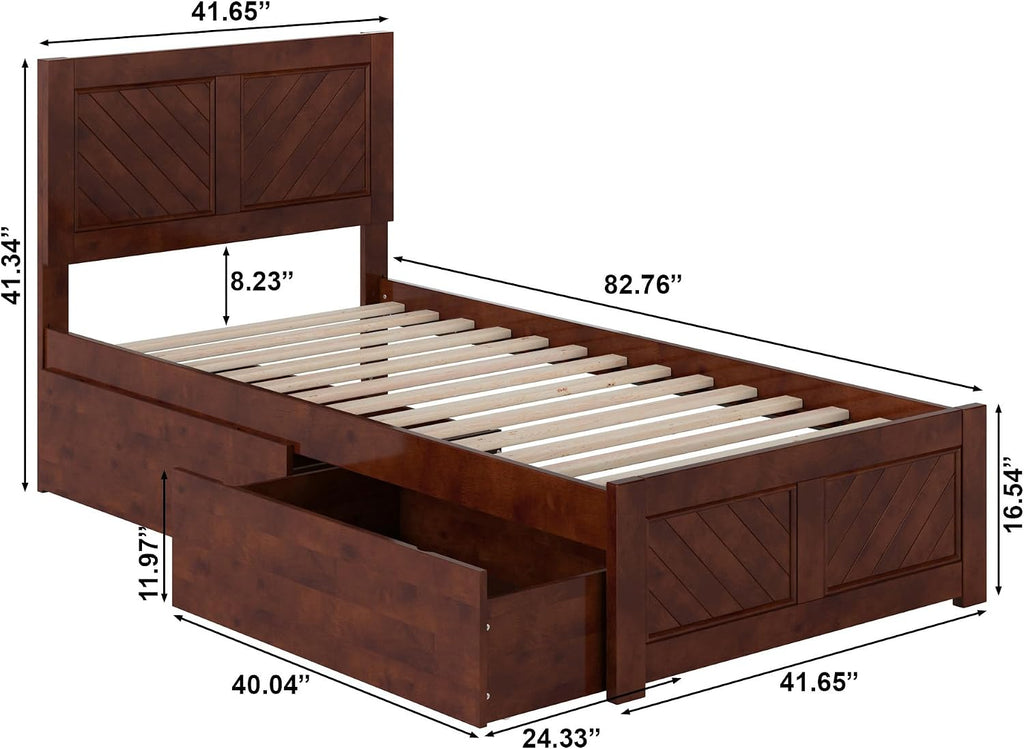AFI, Canyon Twin XL Platform Bed with Matching Footboard & Storage Drawers, Walnut
