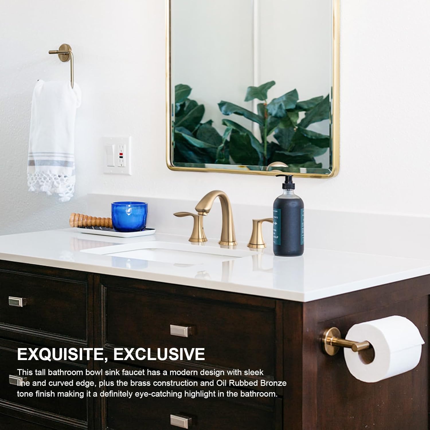 Lava Odoro Valenvoir Champagne Gold Bathroom Faucet for Sink 3 Hole, Gold 8 inch Widespread Bathroom Faucet 2 Handle Bathroom Sink Faucet for Vanity with Drain Assembly Supply line, BF405-CB