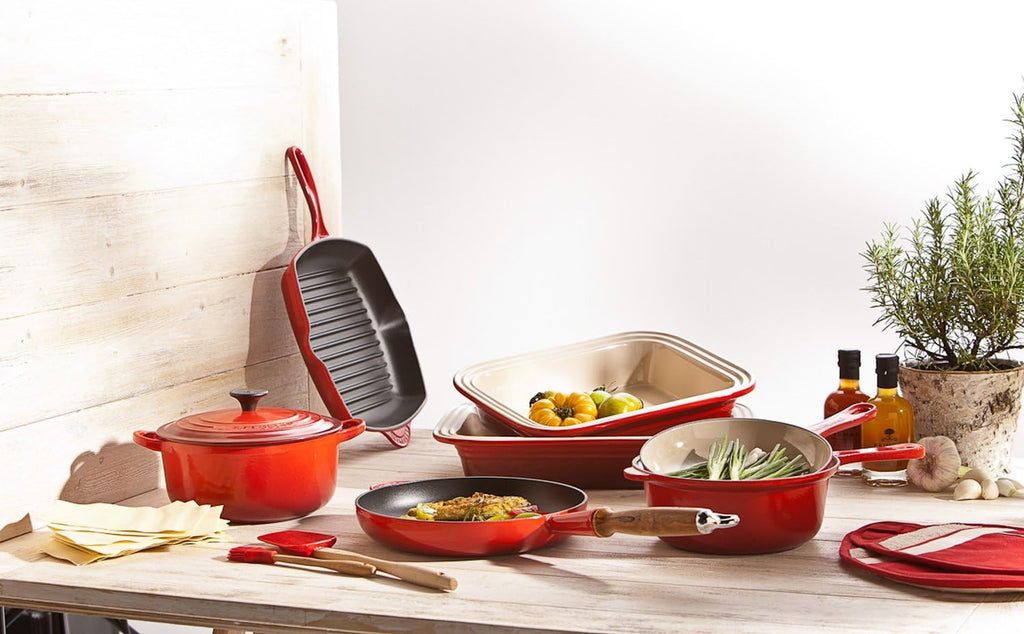 Le Creuset Enameled Cast-Iron 10-1/4-Inch Square Skillet Grill, Cerise (Cherry Red)