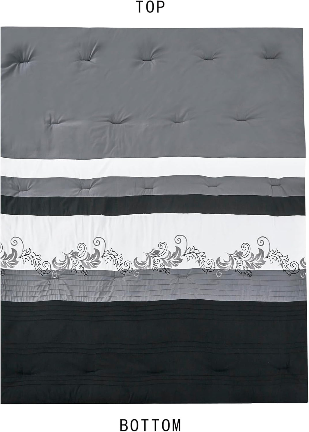 Chezmoi Collection Napa 7-Piece Luxury Leaves Scroll Embroidery Bedding Comforter Set (King, Black/Gray/White)