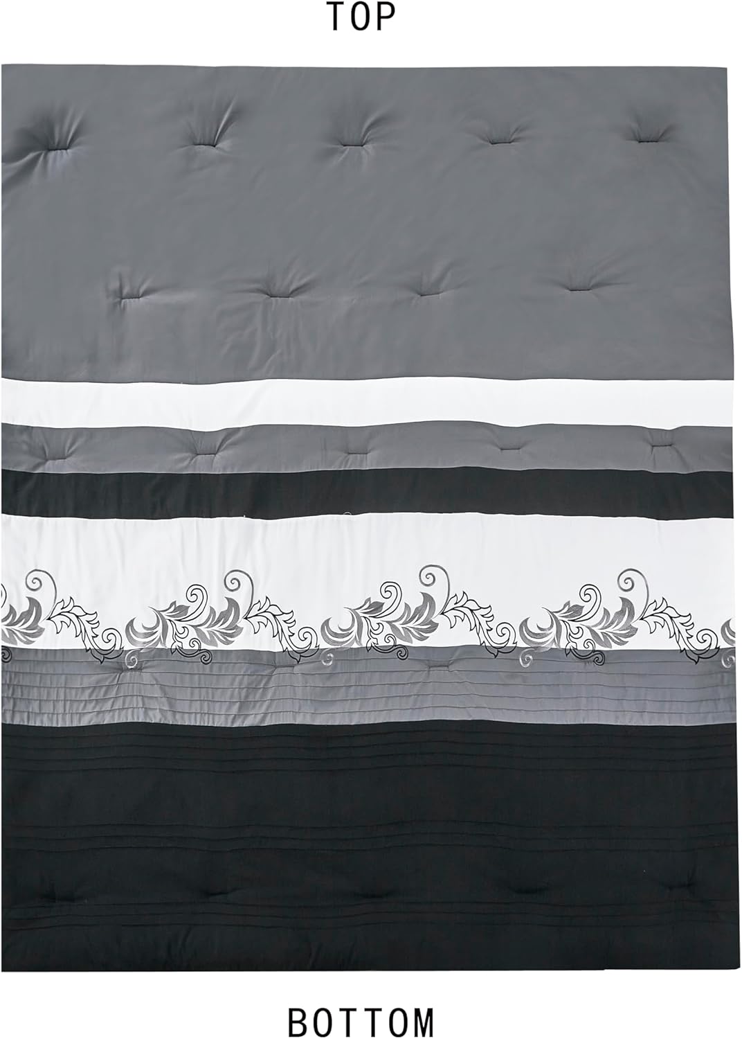 Chezmoi Collection Napa 7-Piece Luxury Leaves Scroll Embroidery Bedding Comforter Set (King, Black/Gray/White)